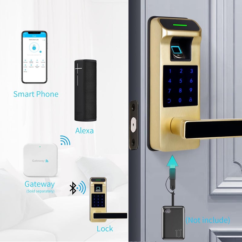 HARFO Fingerprint Door Lock, Heavy Duty Full APP Control Touchscreen Keypad Keyless Lock with Reversible Handle, Perfect for Home/Office/Bedroom Doors (Gold) - Image 4